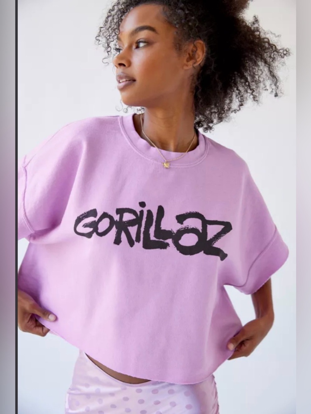 Gorillaz Cropped Short Sleeve Sweatshirt, pinkish purple, size S/M, oversized